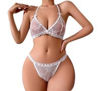 custyoulife Personalised Thongs with Names Bra Set,Custom Sexy Lace Thongs with Name,Personalized Underwear Panties Lace Bikini (White)