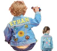 Custyoulife Personalized Kids Denim Jacket, Blue, Unisex, 1-10 Years, A-Line Coat, Spring & Fall Outerwear, Back to School Outfits, Easter Basket Stuffers, Boy & Girl Gift