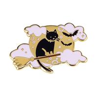 Cut Cat Broom Bat Halloween Brooches Lapel Pins for Women Men Funny Gold Plated White Cloud Black Enamel Cartoon Animal Pins Brooch Badge for Bag Hats Backpacks Clothes Accessory Fashion Jewelry