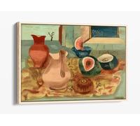 Cut melons, by Frances Hodgkins Canvas Floater Frame Print Picture Art - Light Oak Frame 18 inch wide x 12 inch high