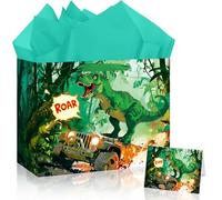 Cut-Nic 12" Roar Dinosaur Gift Bag, Birthday Gift Bag Set with Handles, Greeting Card, Tissue Papers for Boys, Girls, Kids Birthday Party, Baby Shower, Newborn, New Moms or Parents, 1 Pcs
