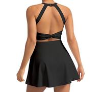 Cut Out Easy Pee Twisted Activewear Tennis Dress for Women - with Built in Shorts and Pockets