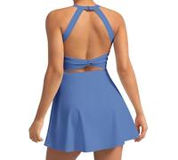 Cut Out Easy Pee Twisted Activewear Tennis Dress for Women - with Built in Shorts and Pockets, 5 Bright Blue, XL