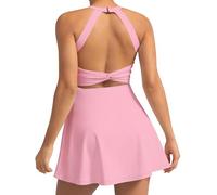 Cut Out Easy Pee Twisted Activewear Tennis Dress for Women - with Built in Shorts and Pockets, 7 Pink, XL