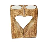 Cut Out Heart Tea Light Holder Wooden Block Country Table Decor Candles Included 10x12x5cm