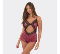 Cut Out Lace Detail Romper In Red Checked Print, Women's Size UK 12