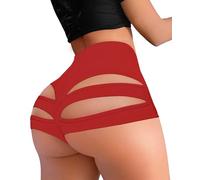 Cut Out Yoga Shorts Booty Butt Lifting Scrunch Shorts High Waisted Workout Gym Active Hot Pants, #1 Red, M