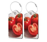 (Cut Red Tomatoes) 2 Pack Luggage Tags for Suitcases Leather Bag Tags Privacy Cover Id Card Label with Steel Loop for Travel Bag