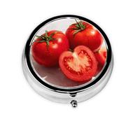 (Cut red Tomatoes) 3 Compartment Small Pill Box Portable Metal Pill Organizer for Travel Daily Vitamin Containers