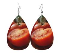 (Cut red tomatoes) Teardrop Faux Leather Dangle Earrings Lightweight Fashion Earrings for Women