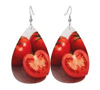 (Cut red tomatoes) Teardrop Faux Leather Dangle Earrings Lightweight Fashion Earrings for Women