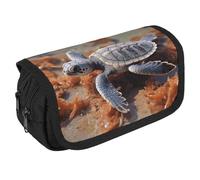 Cut Sea Turtle Pencil Case Organizer - Large Capacity 3 Compartment Pencil Pouch for Adults, Portable Makeup Bag & Aesthetic Stationery Bag with Zipper (8.7x4.3") Unisex Gift