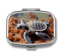 Cut Sea Turtle Travel Pill Organizer, Daily Pill Box to Hold Vitamins, Portable Cod Liver Oil Storage Box with 2 Compartments for
