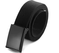 Cut To Fit Canvas Web Belt Size Up to 52" with Flip-Top Solid Black Military Buckle (Black)
