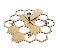 Cut Wood Clock Bee on Comb Hexagon Watch Wall Clock Geometric Kitchen Art Decor