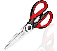 Cutacut Kitchen Scissors Stainless Steel Sharp Blades with TPR Grip - Multipurpose Kitchen Scissors Heavy Duty for Meat, Chicken, Fish, Vegetables, and Herbs - Bottle Opener. (Red)
