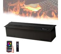 CUTANGELAR 3D Water Mist Fireplace Insert - Realistic Atomized Flame, 7-Color Adjustable LED + Humidifier Function, Safe for Kids/Pets, Stainless Steel, Recessed Design (80-150cm, Matte Black)(150cm)