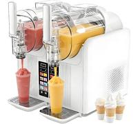 CUTANGELAR Dual Slot Slushy Machine, 430W 2x2L/0.53 Gal Commercial Slushy Maker, No Ice Needed Frozen Drink & Ice Cream Machine with 7 Preset Programs & One-Touch Self-Cleaning, for Smoothie(White)