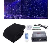CUTANGELAR LED Stage Starry Sky Cloth Background,White and Blue Star Curtain Backdrop with DMX Controller Remote Control Foldable Wedding Stage Backdrop for Show Decoration(White+Blue,4x4m)