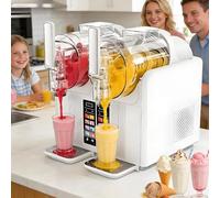 CUTANGELAR No Ice Needed Slushy Machine, 430W Dual 2L/0.53 Gal Tanks Commercial Slushie Maker, 7-in-1 Chilled Drink & Soft Serve Ice Cream Machine with Self-Cleaning, for Home Party or Cafe(White)