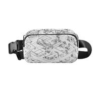 Cutaway Diagram ROCKETS Trendy Waist Bag Fanny Pack for Women Men Teenagers Mini Crossbody Shoulder Bag for Shopping, Black White City Sketch Map, One Size