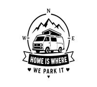 cutberry.design Home is Where We Park It Campervan Sticker - Compass Badge Pop-Top Camper Weatherproof Vinyl Decal - 40cm x 50cm / 16" x 20", Red