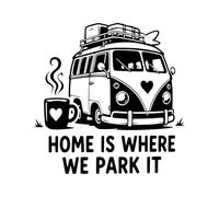 cutberry.design Home is Where We Park It Campervan Sticker - Funny Weatherproof Vinyl Decal for Camper, Motorhome & VW Bus - 20cm x 20cm / 8” x 8”, Blue