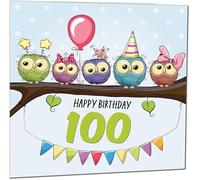 Cute 100th Birthday Card Cute Birds in Tree - Adorable Birthday Card for 100 Year old hundredth hundred