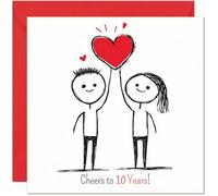Cute 10th Anniversary Card - Cheers to 10 Years - Love heart Romantic Anniversary card for him her boyfriend girlfriend
