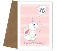Cute 10th Birthday Card - Rabbit Unicorn - Personalised Daughter Cards - Birthday card for Girls. Bday Cards for niece