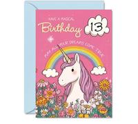 Cute 13th Birthday Card - Sprinkle Some Magic - Whimsical Unicorn with Rainbow and Flowers - Bursting with Cheerful Birthday Vibes - A5, Envelope Included