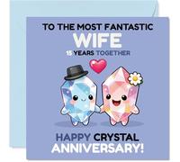 Cute 15th Anniversary Card for Wife - Crystal Clear Love - Cartoon Crystals Celebrate 15 Fabulous Years - A Sparkling Tribute to Your Marriage - 145mm Square, Envelope Included