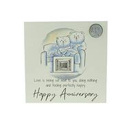Cute 15th Anniversary Card, Relaxed Bears - Free Metal 15th Anniversary Love Token Gift (gc-annitv15)