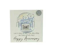 Cute 17th Anniversary Card, Relaxed Bears - Free Metal 17th Anniversary Love Token Gift (gc-annitv17)