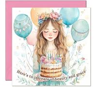 Cute 18th Birthday Card for Daughters 18th Bday - Beauty & Grace - Pink Env