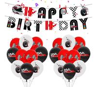 Cute 19Pcs Racing Car Birthday Decorations, 1Pcs Happy Birthday Banner and 18Pcs Balloons, Cartoon Theme Party Latex Balloons For Kids Girls Boys Party Decoration Supplies