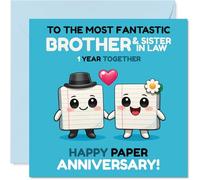 Cute 1st Anniversary Card for Brother & Sister in Law - A Year of Laughs Together - Adorable Cartoon Couple with Playful Paper Anniversary Vibes - 145mm Square, Envelope Included
