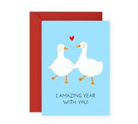 Cute 1st Anniversary Card for Him Her - Goose Couple - Gifts for Partner, Wife, Husband, Boyfriend, Girlfriend, Babe, Married, Women, Men - Amazing First Year Together- Comes with Stickers