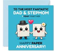 Cute 1st Anniversary Card for Stepmum & Dad - Paper-perfect Anniversary Wishes - Adorable Notepad Characters in Love - 145mm Square, Envelope Included