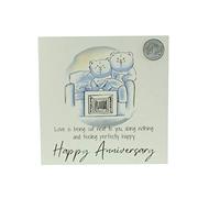 Cute 1st Anniversary Card, Relaxed Bears - Free Metal 1st Anniversary Love Token Gift (gc-annitv01)
