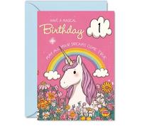 Cute 1st Birthday Card - Sparkle and Smiles - Whimsical Unicorn with Rainbow and Flowers - Bursting with Magical Birthday Cheer - 5x7 Inch, Envelope Included