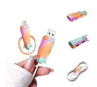 Cute 2 in 1 Cable Protector Cover for iPhone Android USB Type-C Charger,2 PCS Silicone Stretchable Charging Cable Saver Bundled Cable Organizer Cord Case- Orange Green
