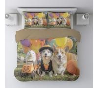 Cute 2 Pieces 100% Brushed Microfiber Double Duvet Cover Set, Color Dog Cat Animal Print Super Soft Reversible Design Zippered Comforter Cover and 1 Pillowcases 53" x 79"