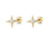 Cute 20G CZ Star Flat Screw Back Small Stud Earrings for Women Men Gold Plated Dainty Stainless Steel Crystal Cartilage Tiny Tragus Piercing Sleeper Studs Hypoallergenic Fashion Jewelry