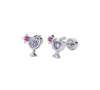 Cute 20g Wine Glass Screw Flat Back Small Stud Earrings for Women Teen Unique Stainless Steel Silver Plated Cocktail Cup Purple CZ Star Cartilage Tragus Piercing Little Studs Hypoallergenic Fashion