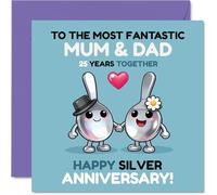 Cute 25th Anniversary Card for Mum & Dad - Spoons in Love Celebrating 25 Years - Cheerful Silver Anniversary Card with Playful Design - 145mm Square, Envelope Included
