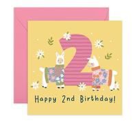 Cute 2nd Birthday Card - Alpacas with Sweaters - Adorable Gifts for Toddlers, Girls, Her, Niece, Granddaughter, Goddaughter - Two Year Old, Baby’s Second Birthday Celebration - Comes with Stickers