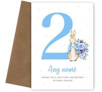 Cute 2nd Birthday Card - Blue Bunny Rabbit - Age 2 Year Old Birthday Card for Boy Nephew Son Great Grandson God Son Godson Cousin Keepsake on Second Bday