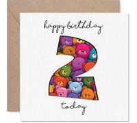 Cute 2nd Birthday Card - Bursting with Bears and Colour - Big Number 2 Design Packed with Playful Teddy Friends - 145mm Square, Envelope Included