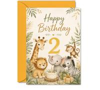 Cute 2nd Birthday Card, Safari Animal Friends and Birthday Cake Fun